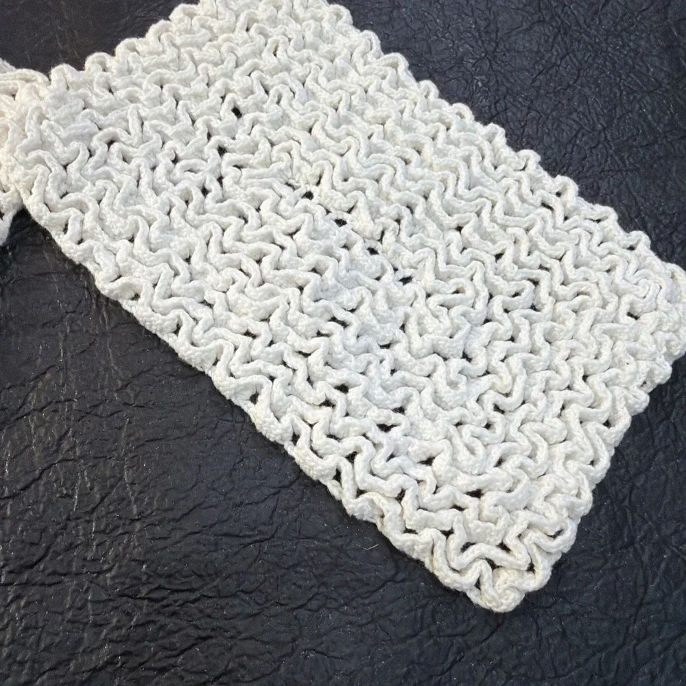 2 Pc RECTANGLE HAND‎ CROCHET TABLE Squares Cottage, Vintage,breadbasket 321
